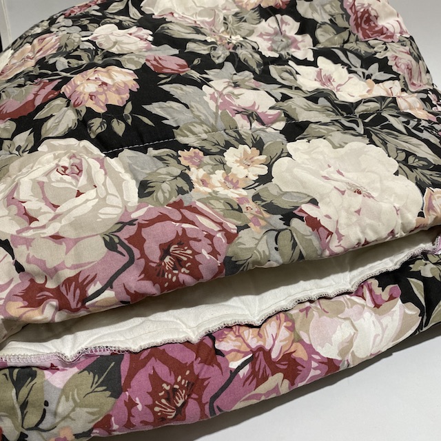 BLANKET, Quilted Coverlet Black Burgundy Pink Floral